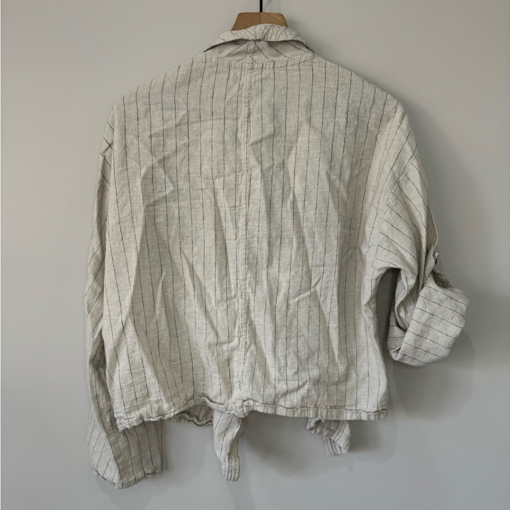 Max Studio linen blend pin striped boxy rolled up sleeve open front blazer XL - Picture 8 of 9